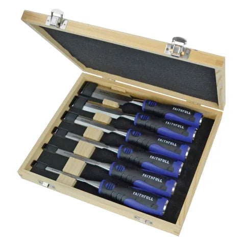 Faithfull FAIWCSGS6WB Soft Grip Chisel Set + Storage Box, 6 Piece