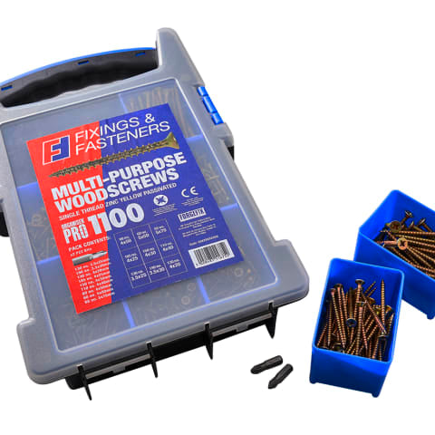 ForgeFix Multi-Purpose Wood Screw Kit, 1100 Piece + 2 x PZ2 Bits XMS22SCREWS