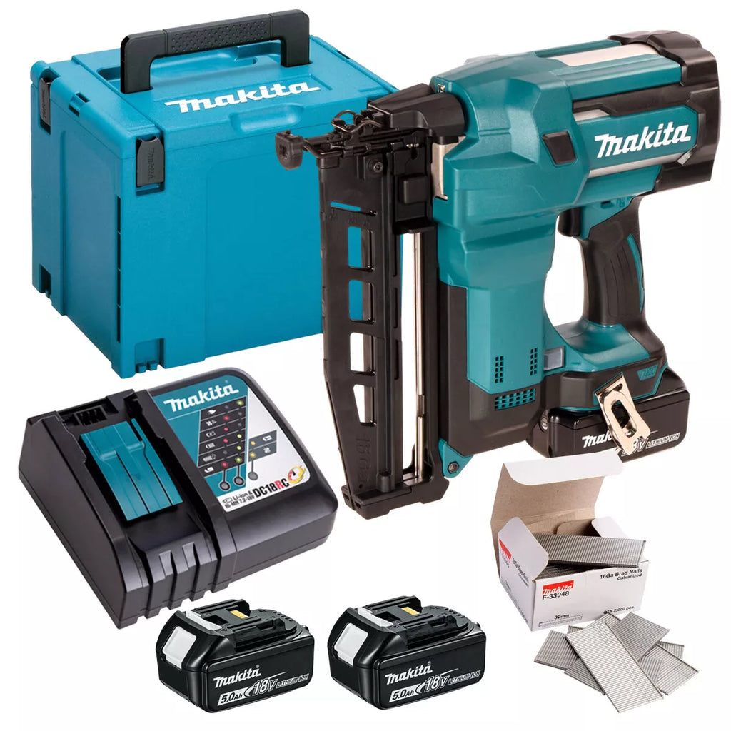 Makita DBN600RTJ 18v LXT Finishing Nailer kit 2x 5ah case + nails