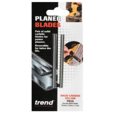 Trend 82mm carbide planer blades, double-sided for long life and clean cutting on wood, MDF and laminates.
