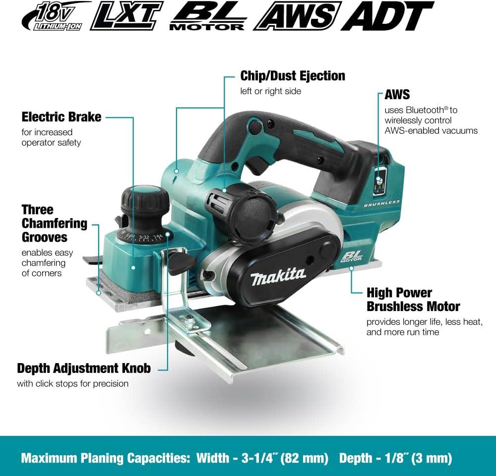 Makita DKP181Z 18v lxt brushless planer with remote vacuum start capability