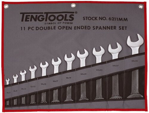 Teng Tools 6211MM Double Open Ended Spanner Set Tool Roll 11 Pieces