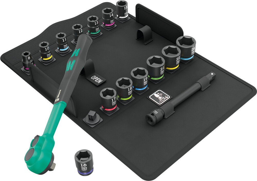 Wera 8100 SB 12 Zyklop Comfort Ratchet set, reversing lever, 3/8" drive, metric - 5005530001