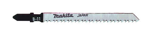 Makita A-85634 HCS 9 TPI jigsaw blades, 5-pack, for smooth cutting in wood and PVC with secure T-shank fit.