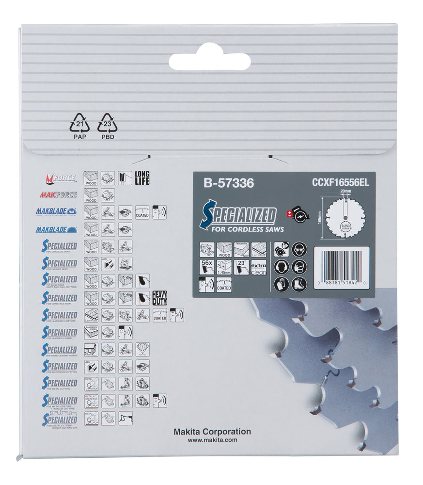 Makita Circular saw blade, Efficut T.C.T, 165 x 20 mm, 56 T B-57336