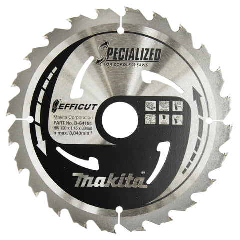 Makita Circular Saw Blade, Efficut, TCT, 190x30mm, 24T B-64191