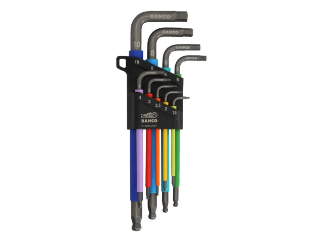 Bahco C1997LM/9P Metric Long Ball End Coloured Hex L-Key Set, 9 Piece