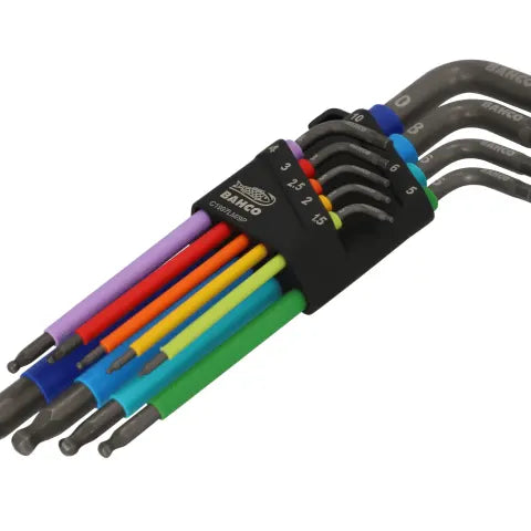 Bahco C1997LM/9P Metric Long Ball End Coloured Hex L-Key Set, 9 Piece