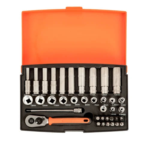 Bahco SL25L 1/4in Deep Drive Socket Set, 37 Piece