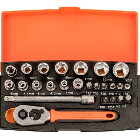 Bahco SL25 1/4in Drive Socket Set, 25 Piece
