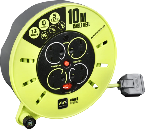 Masterplug  240v PRO-XT 13amp 10m 4 Gang Casette Reel extension lead CMU10134SL-PX