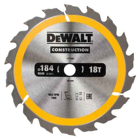 Dewalt DT1938-QZ Portable Construction Circular Saw Blade 184 x 16mm x 18T