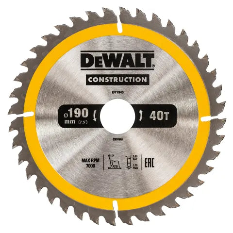 Dewalt DT1945-QZ Portable Construction Circular Saw Blade 190 x 30mm x 40T