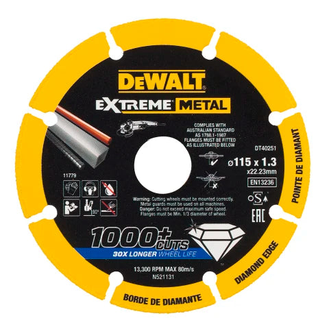 Dewalt DT40251-QZ Extreme Diamond Metal Cutting Disc 115 x 22.23 x 1.3mm