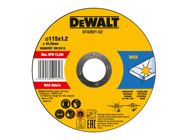 Dewalt DT43921 Metal Cut Off Disc 115 x 1.2 x 22.23mm 10 pack