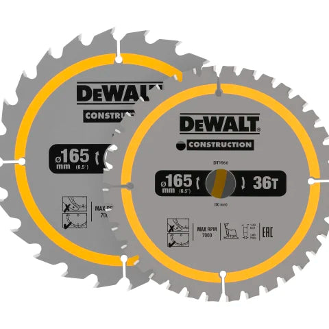 Dewalt DT90270 Construction Circular Saw Blade 2 Pack 165 x 20mm x 24T/36T