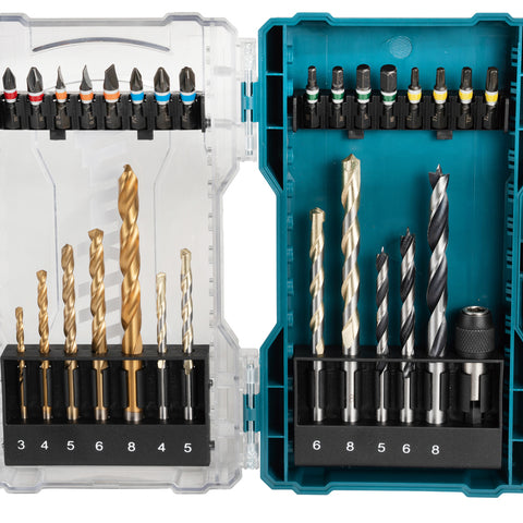 Makita E-07054 29 Piece Drill and Screw Bit Set for wood, metal, and masonry with HSS-Tin and brad point bits.