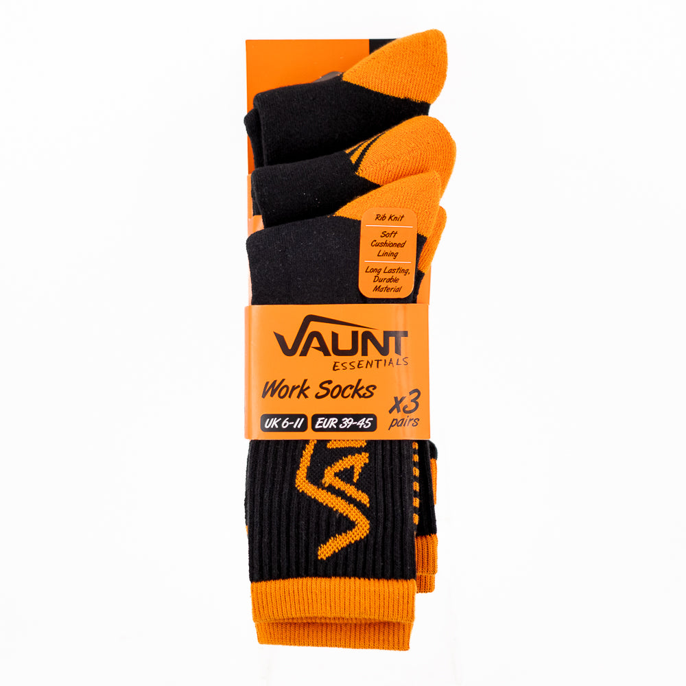 Vaunt e2318000 Essential Orange/Black Socks – Size 6-11 – Pack of 3
