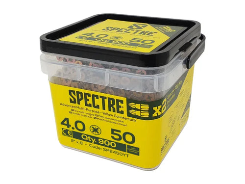 Forgefix SP450YT Spectre™ PZ Compatible Wood Screw CSK ZYP 4.0 x 50mm Tub 900