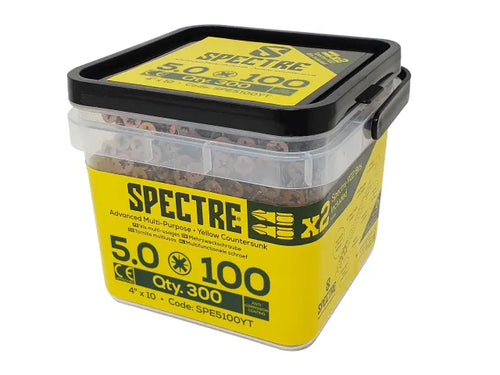 Forgefix SP5100YT Spectre™ PZ Compatible Wood Screw CSK ZYP 5.0 x 100mm Tub 300