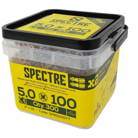 Forgefix SP5100YT Spectre™ PZ Compatible Wood Screw CSK ZYP 5.0 x 100mm Tub 300