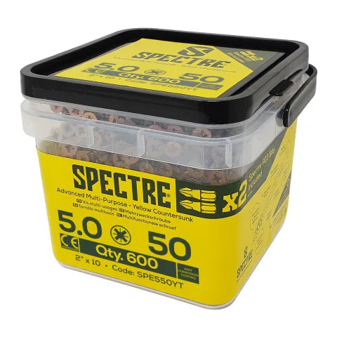 Forgefix SP550YT Spectre™ Pozi Compatible Wood Screw CSK ZYP 5.0 x 50mm Tub 600