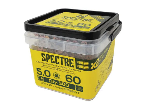 Forgefix SP560YT Spectre™ PZ Compatible Wood Screw CSK ZYP 5.0 x 60mm Tub 500