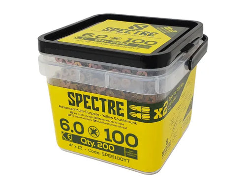 Forgefix SP6100YT Spectre™ PZ Compatible Wood Screw CSK ZYP 6.0 x 100mm Tub 200