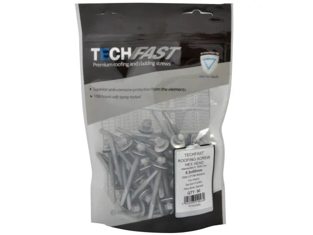 ForgeFix TFHH5560 TechFast Hex Head Roofing Screw Self-Drill Heavy Section 5.5 x 60mm Pack 50