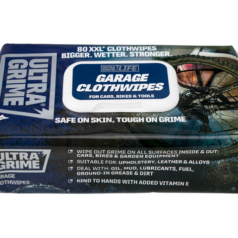 UltraGrime Life 5630 Garage XXL+ Clothwipes Box of 8 for cleaning oil, grease, and dirt on cars, bikes, tools, and garage surfaces.