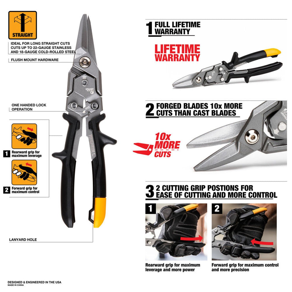 Toughbuilt TB-H4S3-60 Aviation Snips Set of x3 Tin Snip Left Right Straight Cut