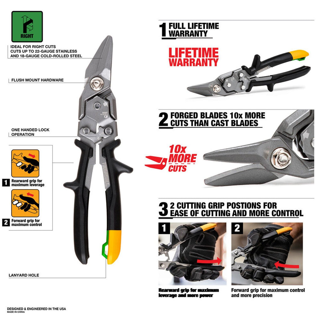 Toughbuilt TB-H4S3-60 Aviation Snips Set of x3 Tin Snip Left Right Straight Cut