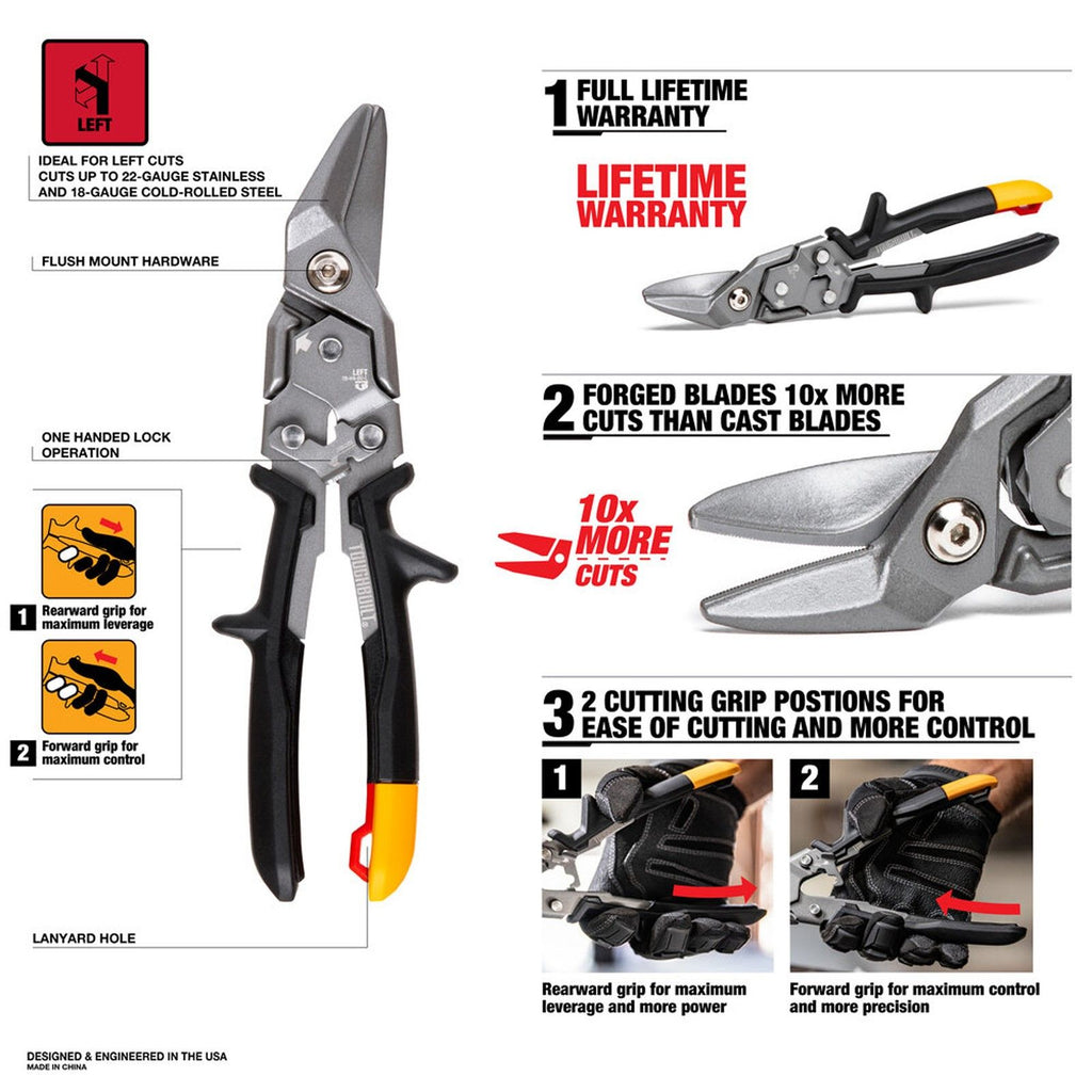 Toughbuilt TB-H4S3-60 Aviation Snips Set of x3 Tin Snip Left Right Straight Cut