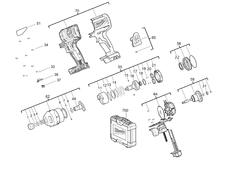 Milwaukee M18CBLID 18v impact driver spare parts