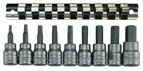 Teng Tools M3812 3/8" Hex Bit Socket Clip Rail Set 9 Pieces