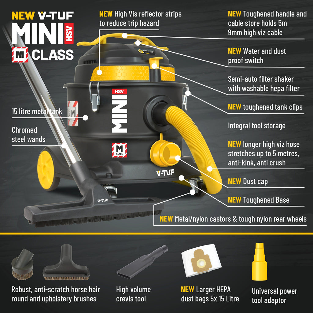 V-TUF MINI HSV M-Class Dust Extraction Vacuum Cleaner - 240V - Health & Safety Version MINIHSV240