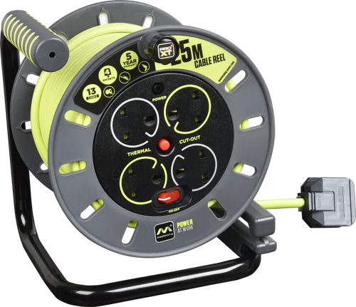 Masterplug 4 socket 25M 13A med open extension reel  UK OMU25134SL-PX