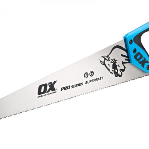 OX Pro OX-P133255 Hand Saw with soft grip handle and triple ground 8TPI blade for fast, accurate cutting.