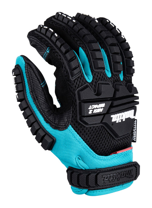 Makita impact-rated demolition gloves with reinforced padding, TRP protection and touchscreen capability for heavy-duty work.