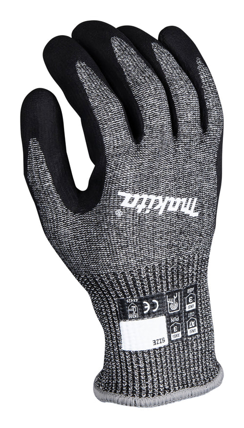 Makita FitKnit Cut Level 7 nitrile coated gloves with high dexterity, strong cut resistance and touchscreen compatibility for tough tasks.