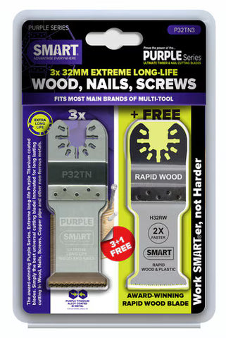 SMART P32TN3PLUS 32mm Bi-metal Blade 3pc + FOC H32RW Rapid Wood Blade