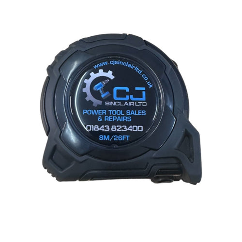 CJS Triple Black 8M / 26FT Tape Measure CJSTAPE-8 with dual read non-reflective blade and multi-position hook.