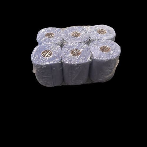 Blue Roll Paper Towel 2-Ply Pack of 6 centrefeed rolls for cleaning kitchens, workshops, and washrooms.