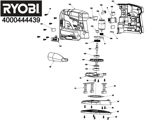 Ryobi R18PS-0 18V Corner Palm Sander spare parts