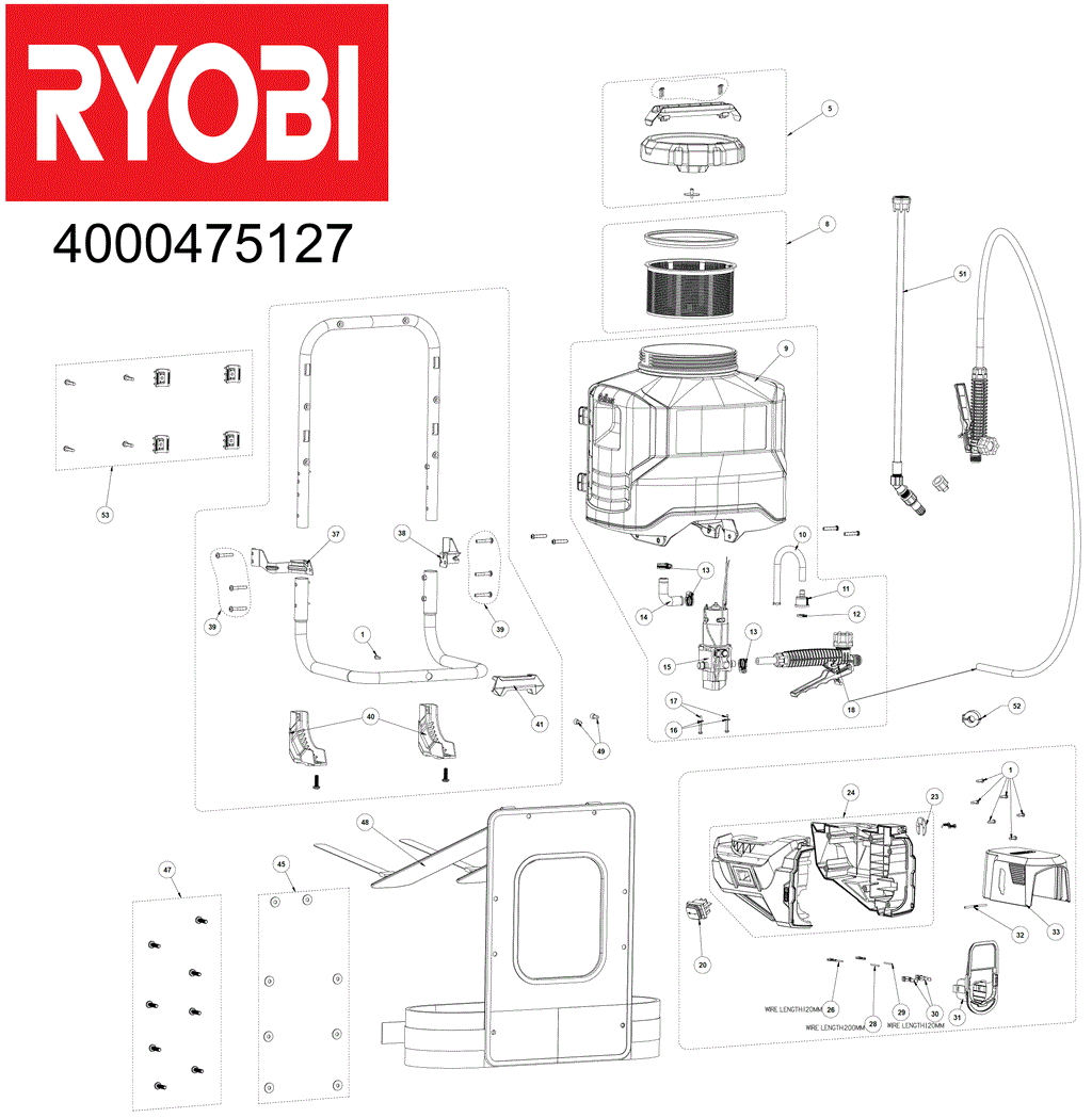 Ryobi RY18BPSA 18V Backpack Sprayer spare parts – Sinclair