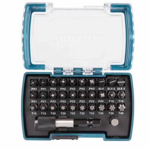 Makita D-74762 Screw bit with sleeve chuck bit holder, 32 pcs