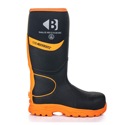 Buckbootz BBZ8000BKOR Buckbootz Safety Wellington, Black / Hi-Vis Orange