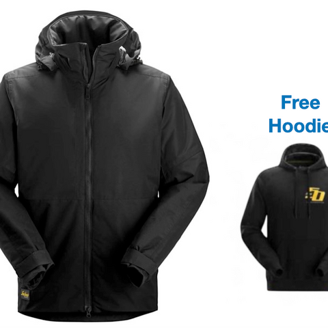 Snickers 1104 AllroundWork, Waterproof Insulated Jacket + FREE hoodie