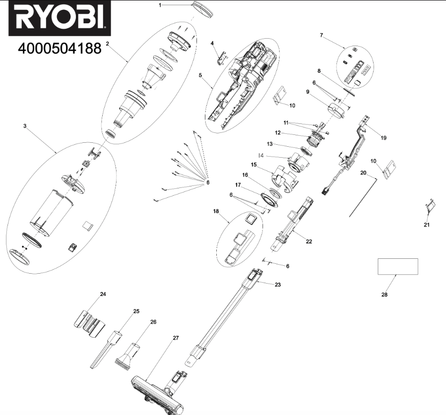 Ryobi RSVS18BL-0 18V BRUSHLESS STICK VAC spare parts