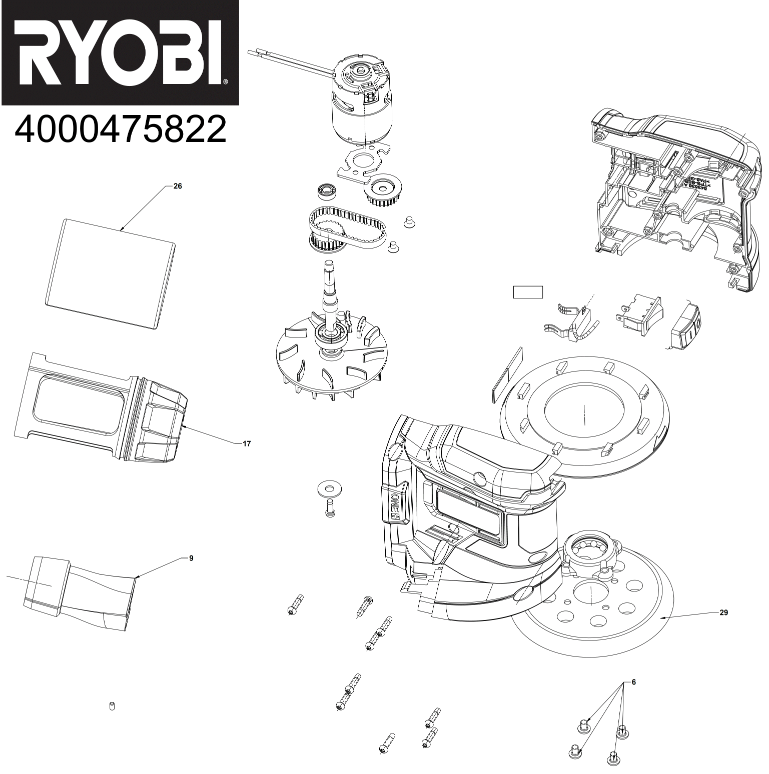 Ryobi RROS18-0 18V RANDOM ORBIT SANDER spare parts
